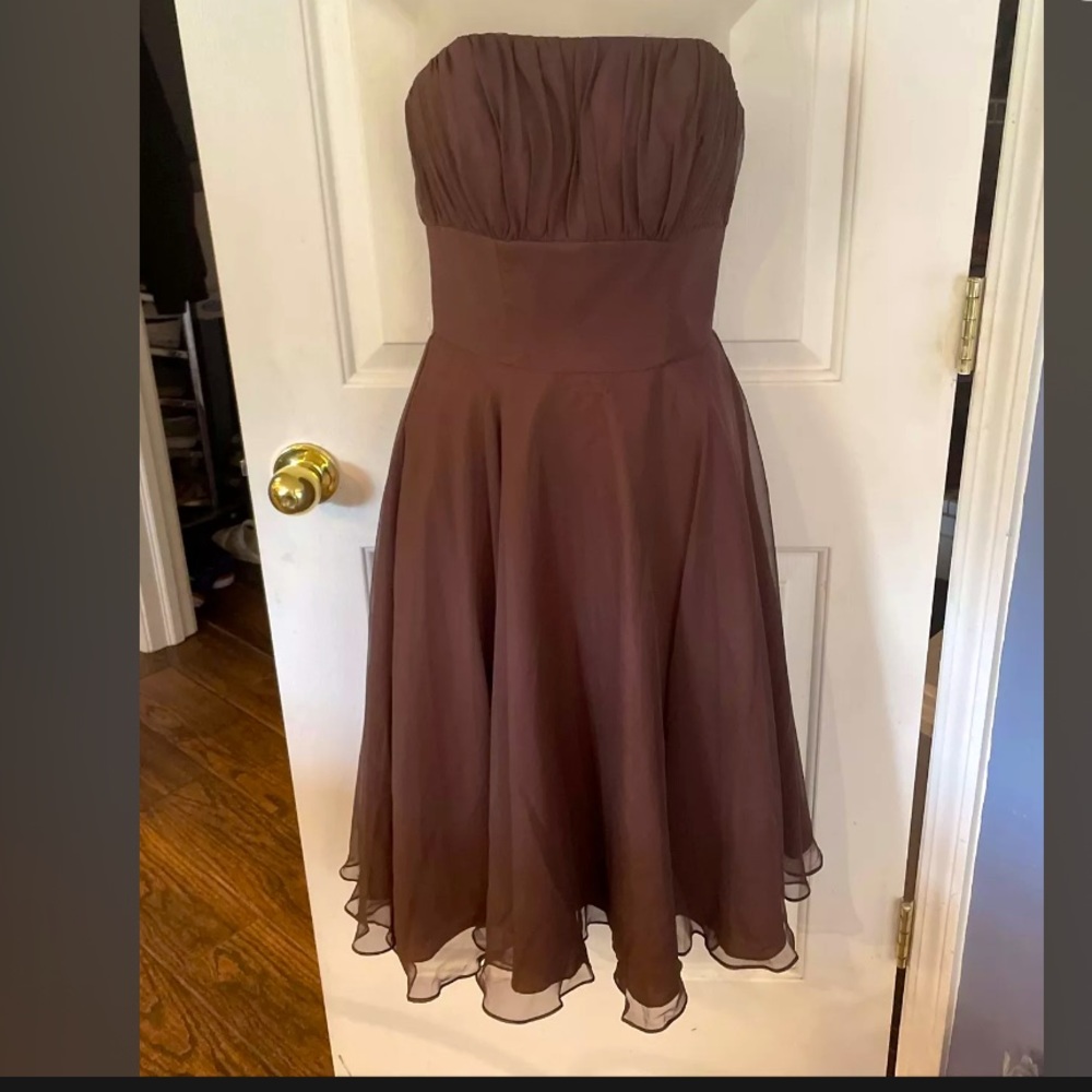 Mari Lee Brown Chiffon Strapless Special Occasion Dress Sz Jr 3/4 Nwt